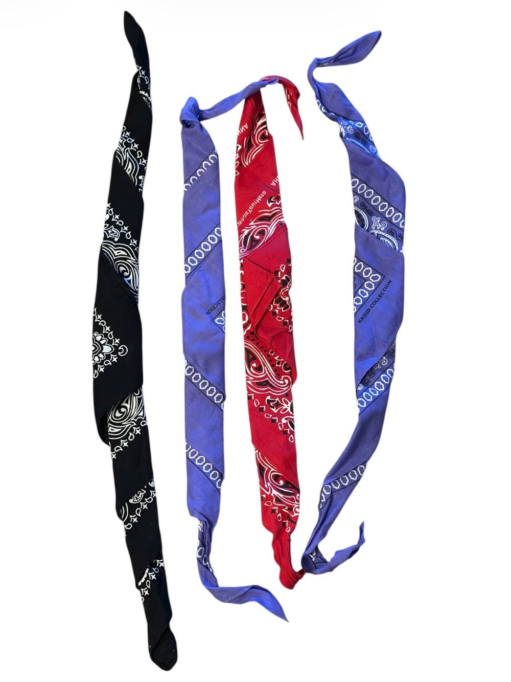 Bundle of Bandana Headwraps - Black, Red & Purple Paisley Skinny Scarves